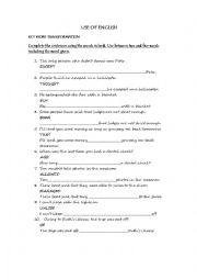 English Worksheet: KEY WORD TRANSFORMATION