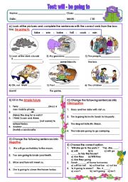 English Worksheet: will-be going to TEST