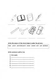 School objects and articles a/an