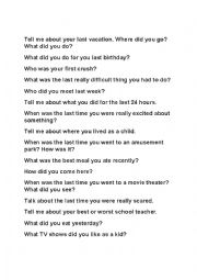 English Worksheet: Tell me about...