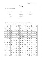 English Worksheet: Feelings - Word search