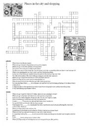 English Worksheet: Places in the city and shopping, intermediate vocabulary