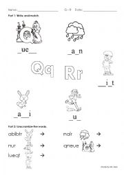 English Worksheet: Letters Q - R