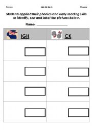 Phonics Cut and Paste Activity (IGH CK EA IR) 