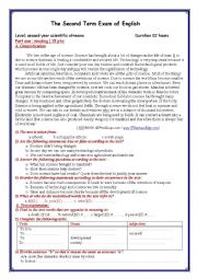English Worksheet: the second term exam of englishabout science 