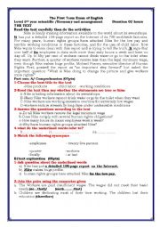 English Worksheet: THE FIRST TERM EXAM OF ENGLISH ABOUT CHILD LABOR