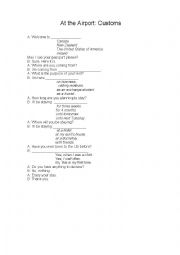 English Worksheet: Customs Roleplay Dialogue