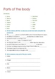 English Worksheet: parts of the body