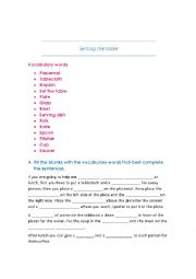 English Worksheet: setting the table