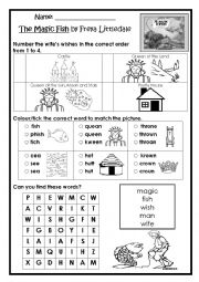 English Worksheet: The Magic Fish Worksheets