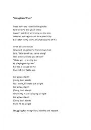 English Worksheet: Going back west lyrics