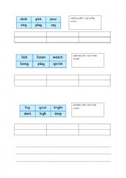 English Worksheet: Adding suffix ing, ed and er to root words