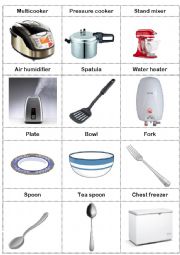 English Worksheet: Kitchen vocabulary (picture mathcing cards)