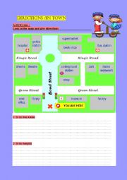 English Worksheet: Giving directions /In town