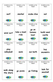 English Worksheet: Activities at the beach