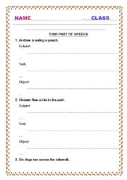 English Worksheet: Part of speech