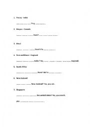 English Worksheet: where are you from?/Are you from ...... ?