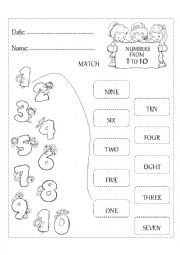 English Worksheet: NUMBERS FROM ONE TO TEN!