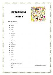 English Worksheet: Describing things