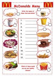 English Worksheet: Mcdonalds vocabulary worksheet