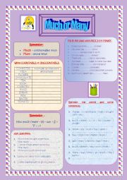 English Worksheet: Much or Many