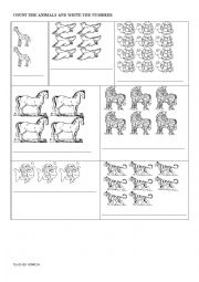 English Worksheet: ANIMALS AND NUMBERS