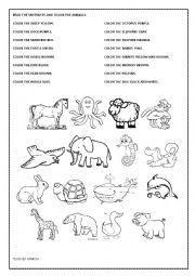 English Worksheet: COLOR THE ANIMALS