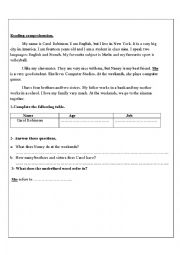 English Worksheet: reading comprehension