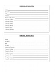English Worksheet: Personal Information