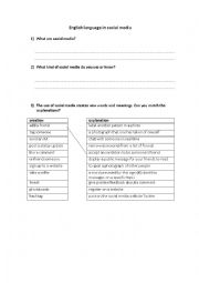 English Worksheet: English language in social media