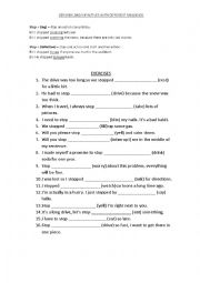 English Worksheet: Gerunds and infinitives with change in meanings