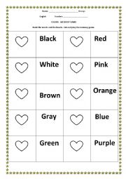 English Worksheet: Memory game - colors