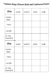 Grammar Bingo ( PLaying with Present Tenses )