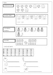 English Worksheet: Numbers and fruits