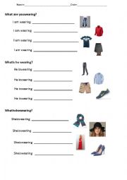 English Worksheet: What are you/   is he/she wearing?