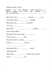 English Worksheet: Dialogue in the shop