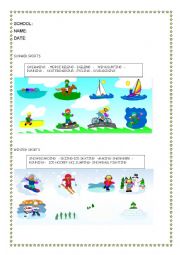 English Worksheet: summer and winter sports