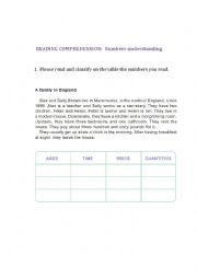 English Worksheet: Reading Comprehension:  Numbers identification