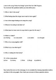English Worksheet: Under the Bridge - The Red Hot Chilli Peppers 