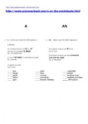 English Worksheet: Definite and Indefinite Articles A, An and The