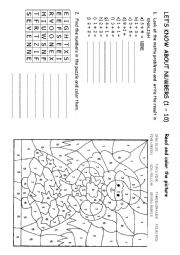 English Worksheet: Review of numbers 1-10