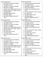 English Worksheet: Past Simple vs Present Perfect -mingling game