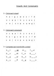 English Worksheet: vowels and consonants