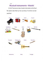 English Worksheet: Musical Instruments - learn and match