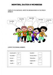 English Worksheet: Months, dates, cardinal and ordinal numbers