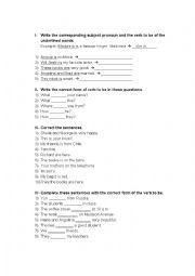 English Worksheet: Verb to be.