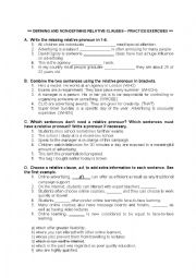 English Worksheet: Defining and non-defining relative clauses - practice exercises