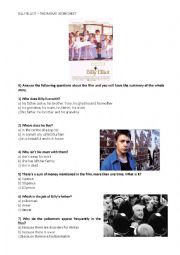 English Worksheet: BILLY ELLIOT, THE MOVIE WORKSHEET