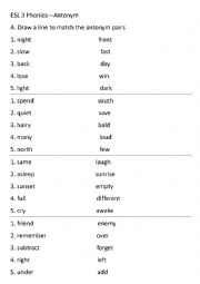 English Worksheet: Antonym