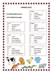 English Worksheet: Animals quiz
